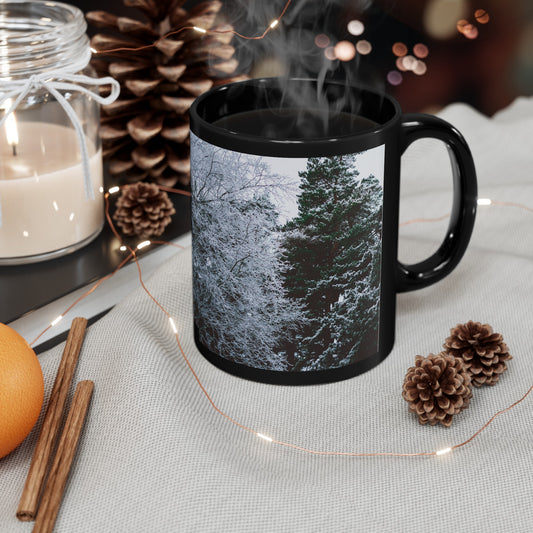 Black Mug with Monochrome Trees(11oz,)