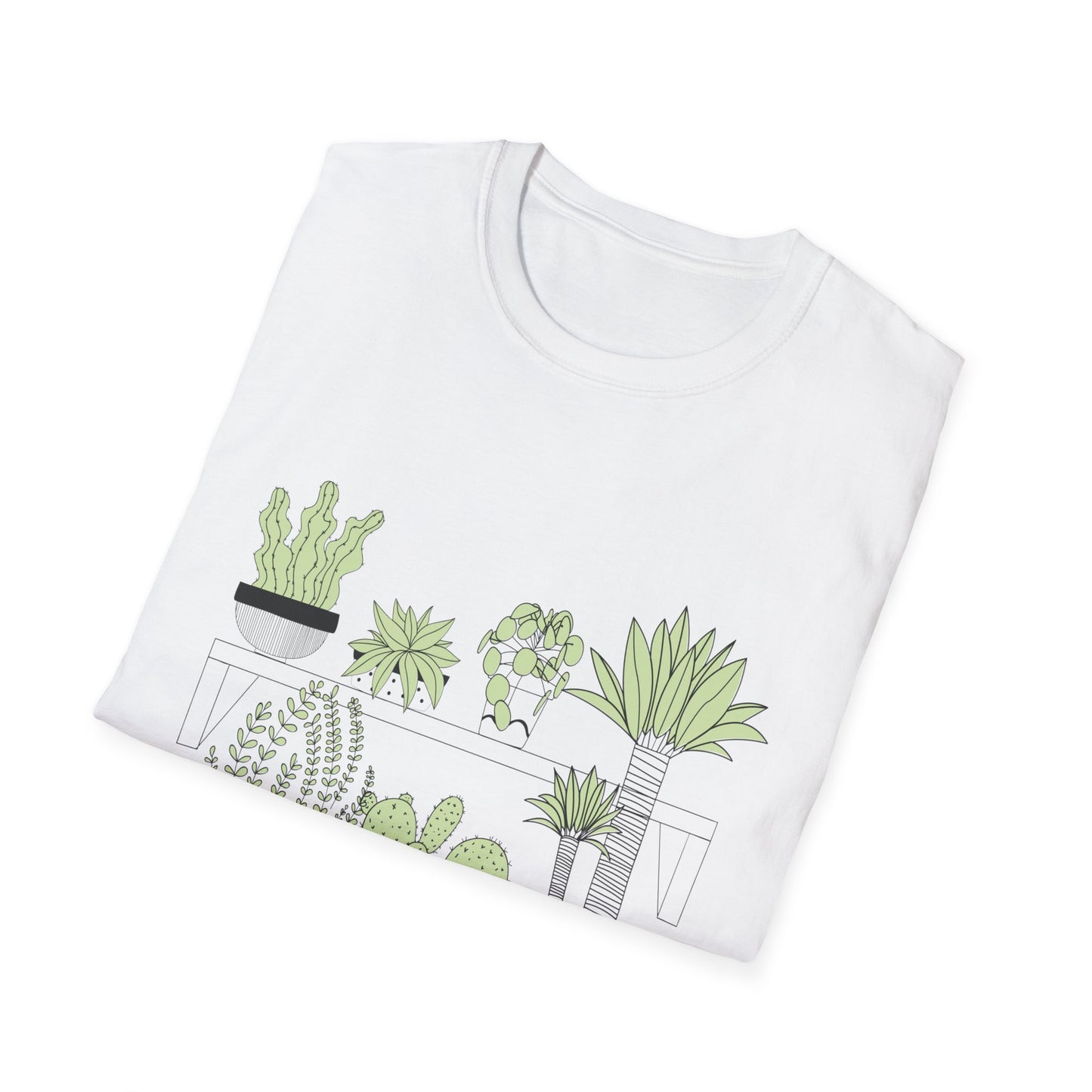 Unisex Softstyle T-shirt featuring a plant-inspired design and cactus drawings