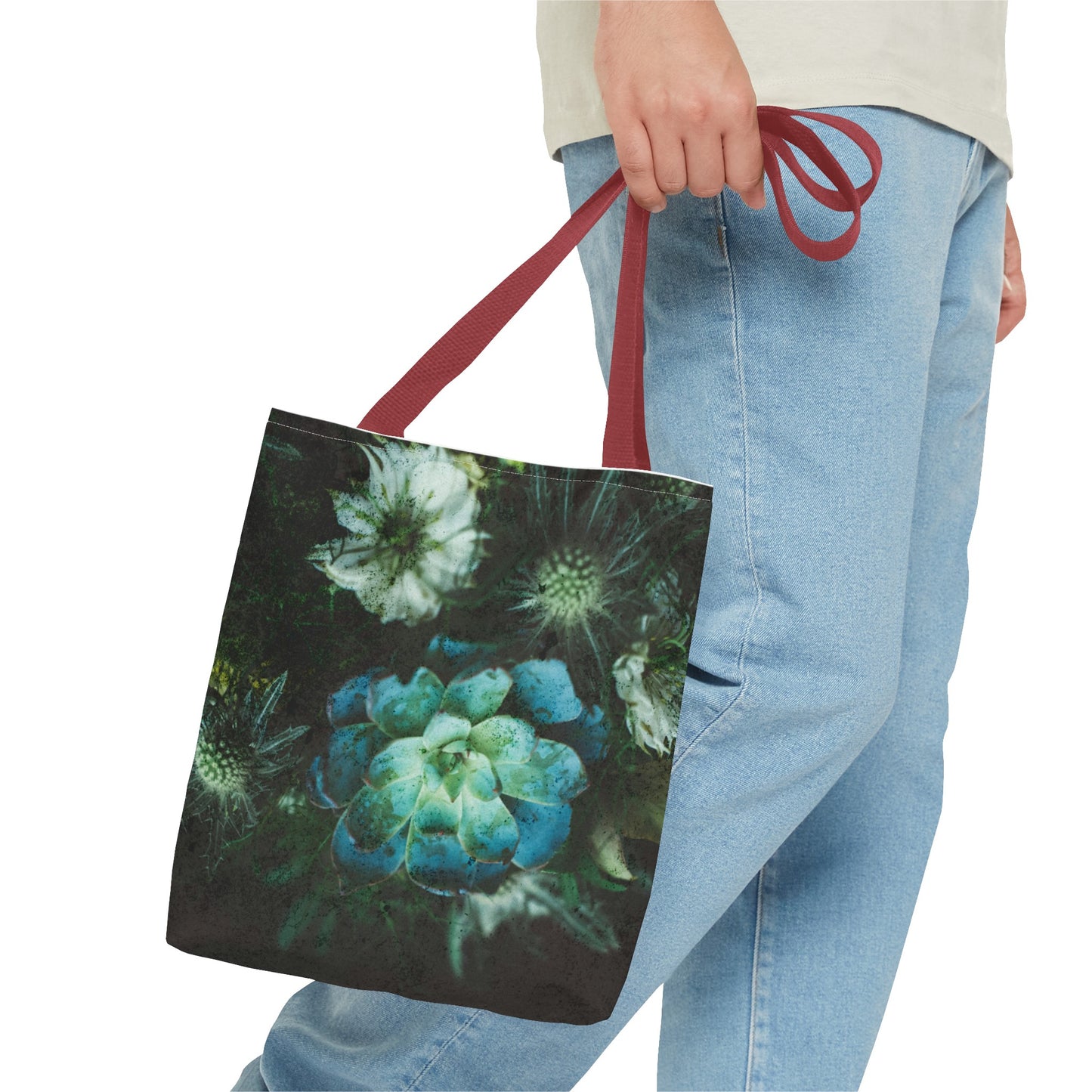 Green flowers Tote Bag groceries, school, work, gym bag