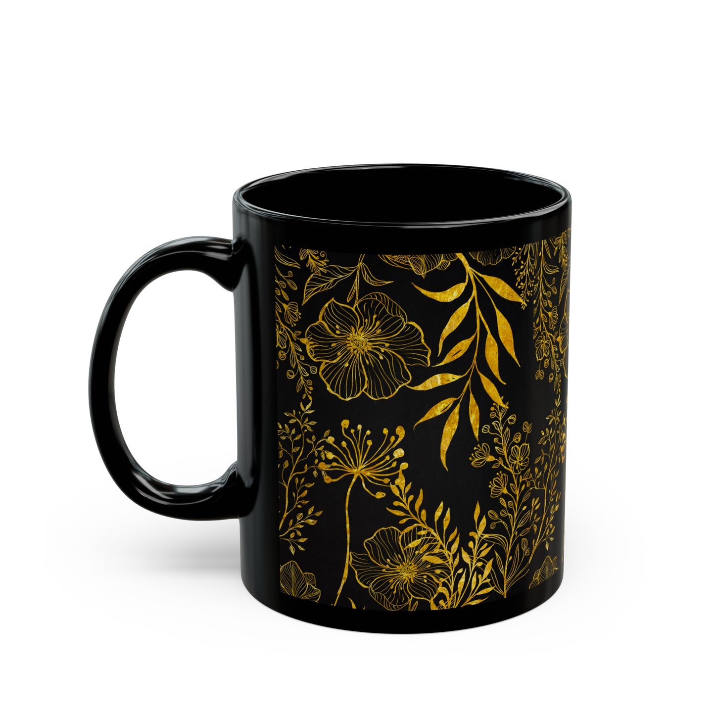 Gold Flowers Black Mug (11oz, 15oz)