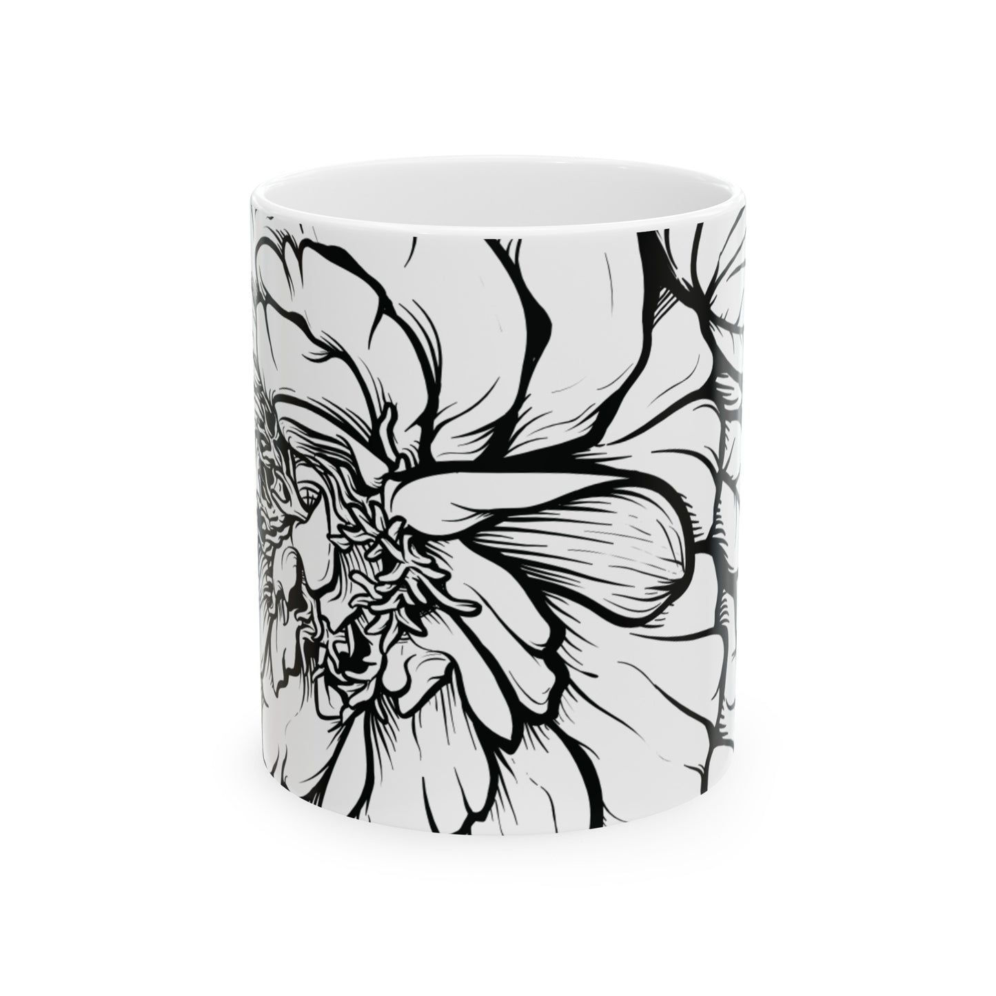 Flower Drawing Ceramic Mug, (11oz, 15oz)