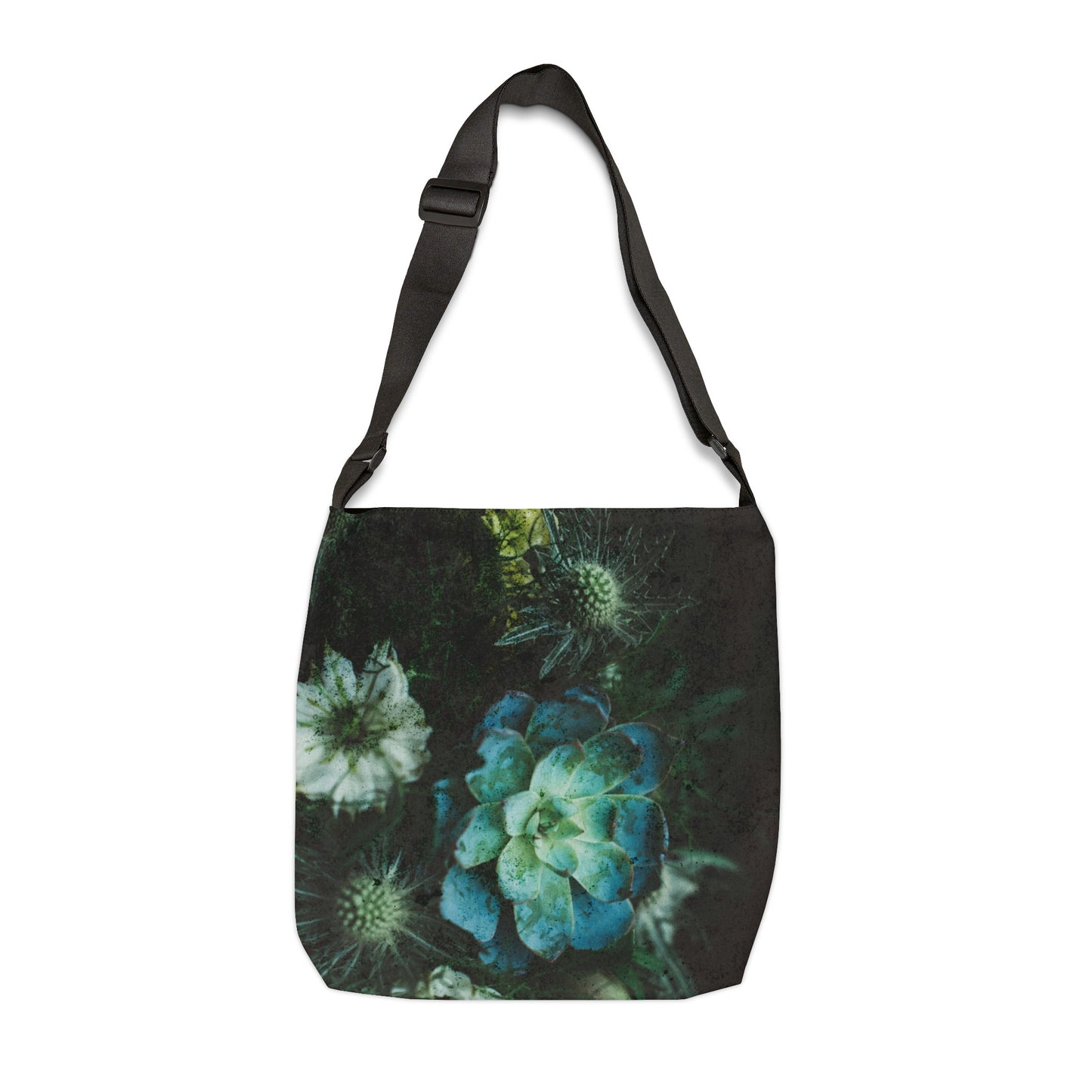 GREEN AND BLUE FLORAL ADJUSTABLE Tote Bag GROCERIES, HOME, WORK