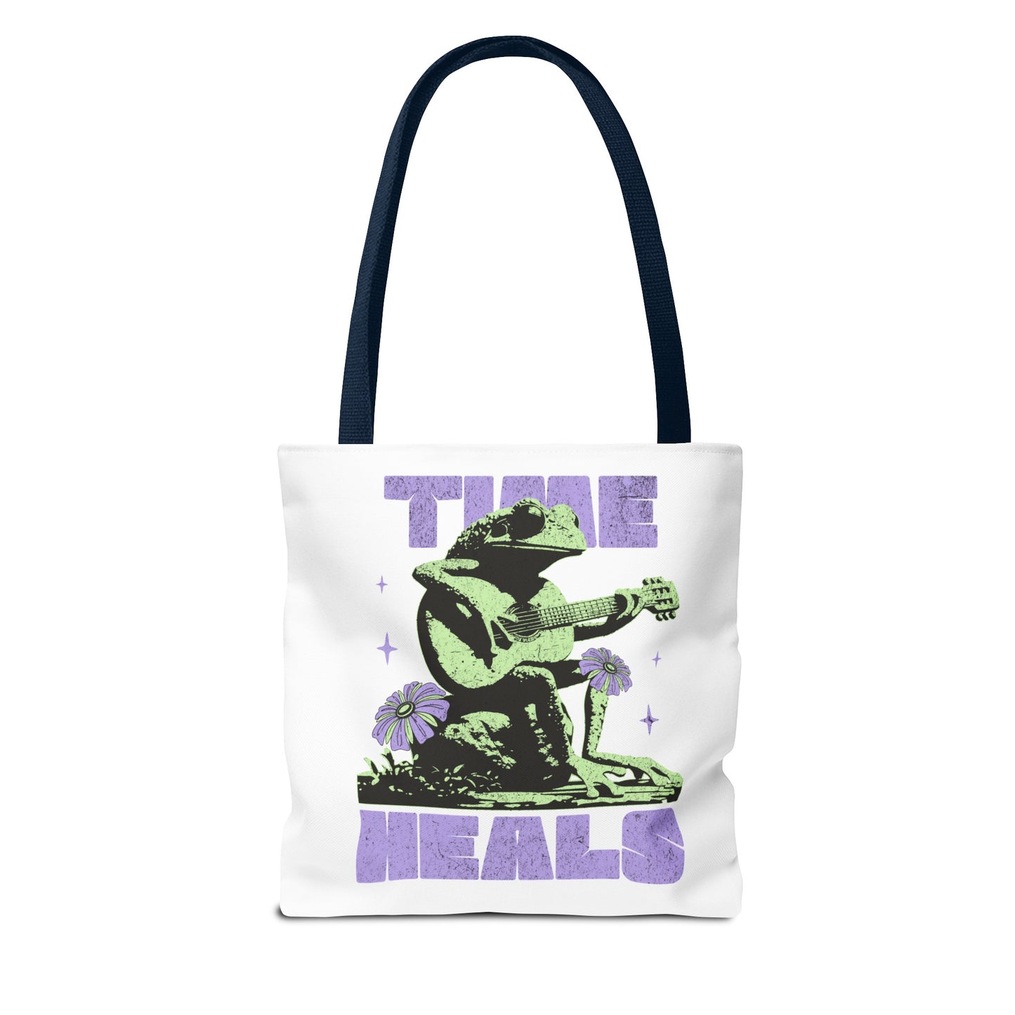 Green positive time heals cartoon frog Tote grocery workout Bag