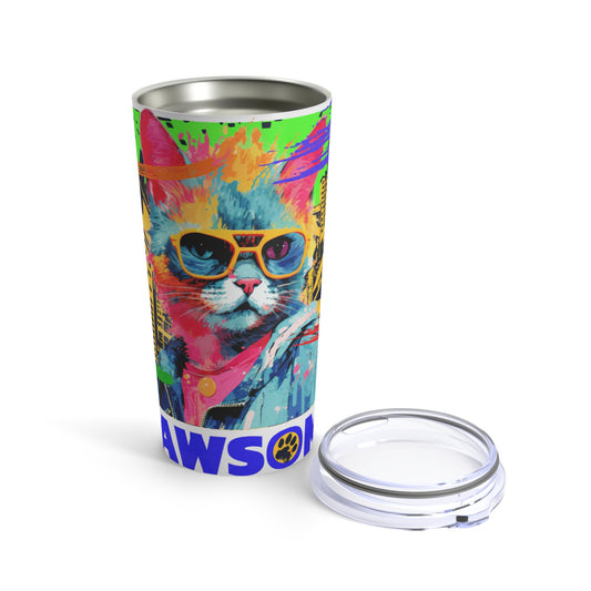 Whimsical cat and colorful coffee and tea  Tumbler 20oz