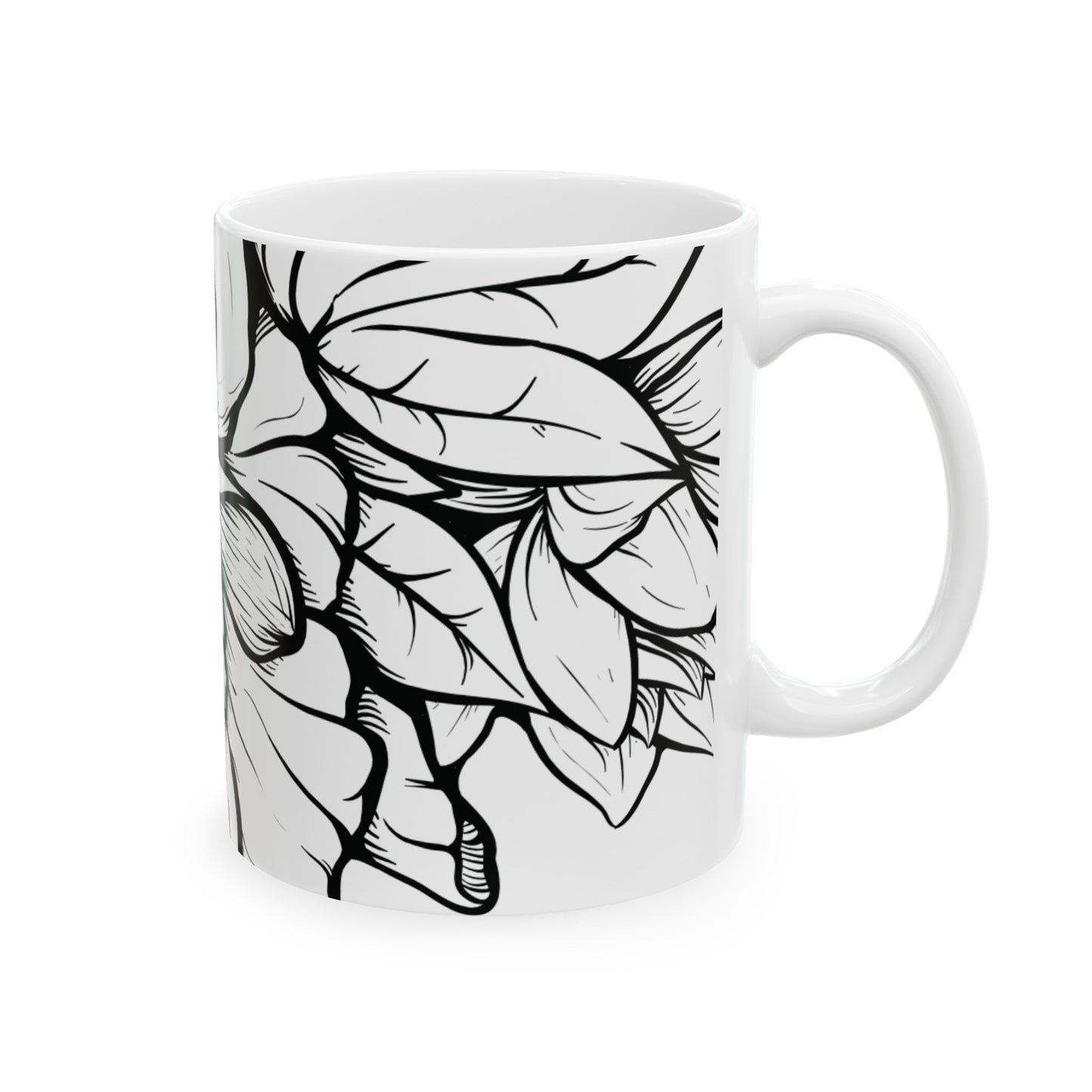 Flower Drawing Ceramic Mug, (11oz, 15oz)