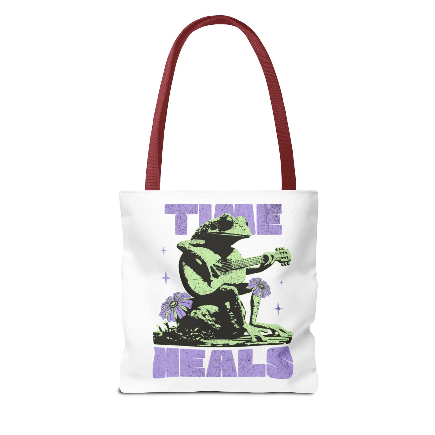 Green positive time heals cartoon frog Tote grocery workout Bag