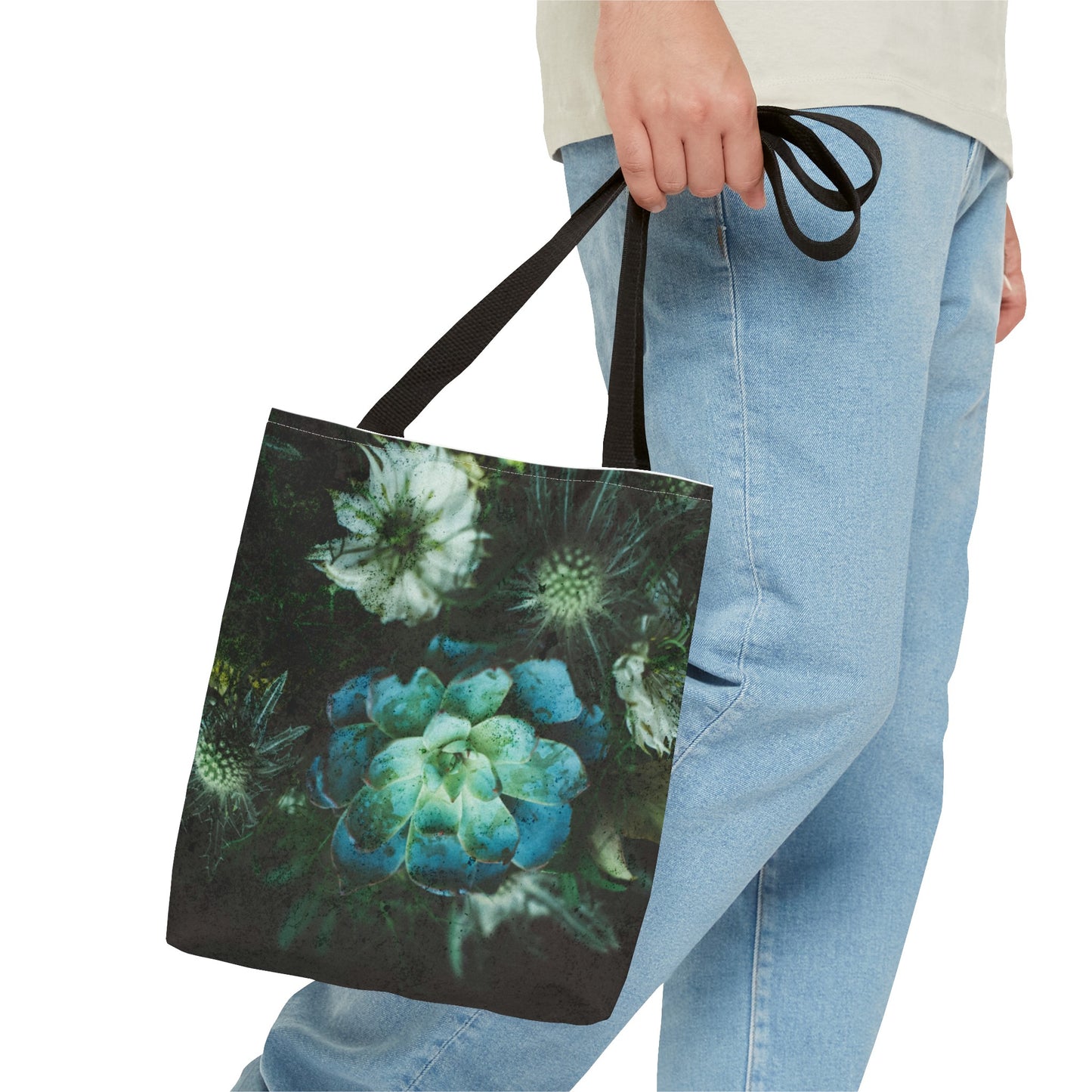 Green flowers Tote Bag groceries, school, work, gym bag