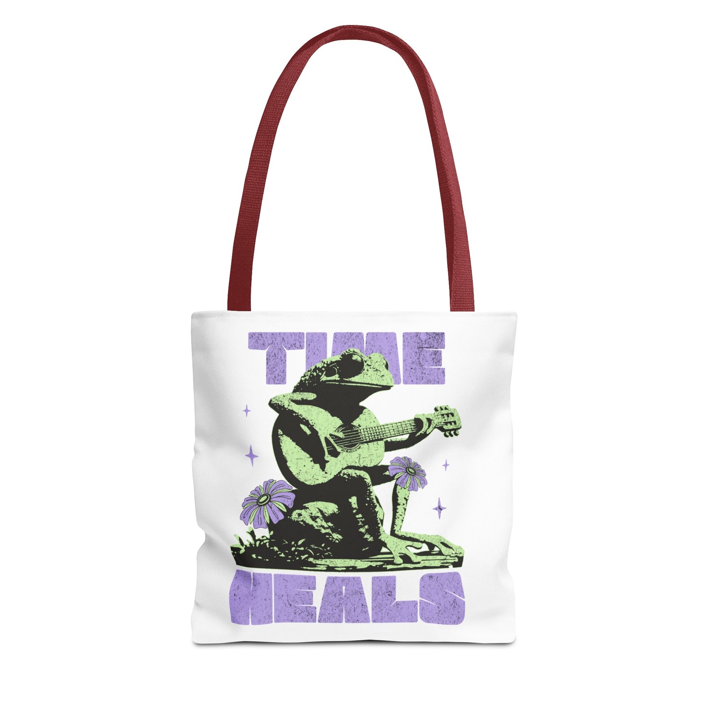 Green positive time heals cartoon frog Tote grocery workout Bag