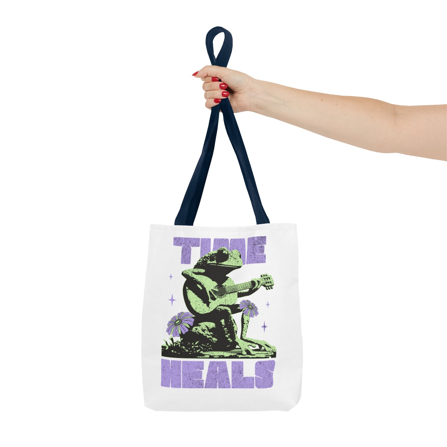 Green positive time heals cartoon frog Tote grocery workout Bag