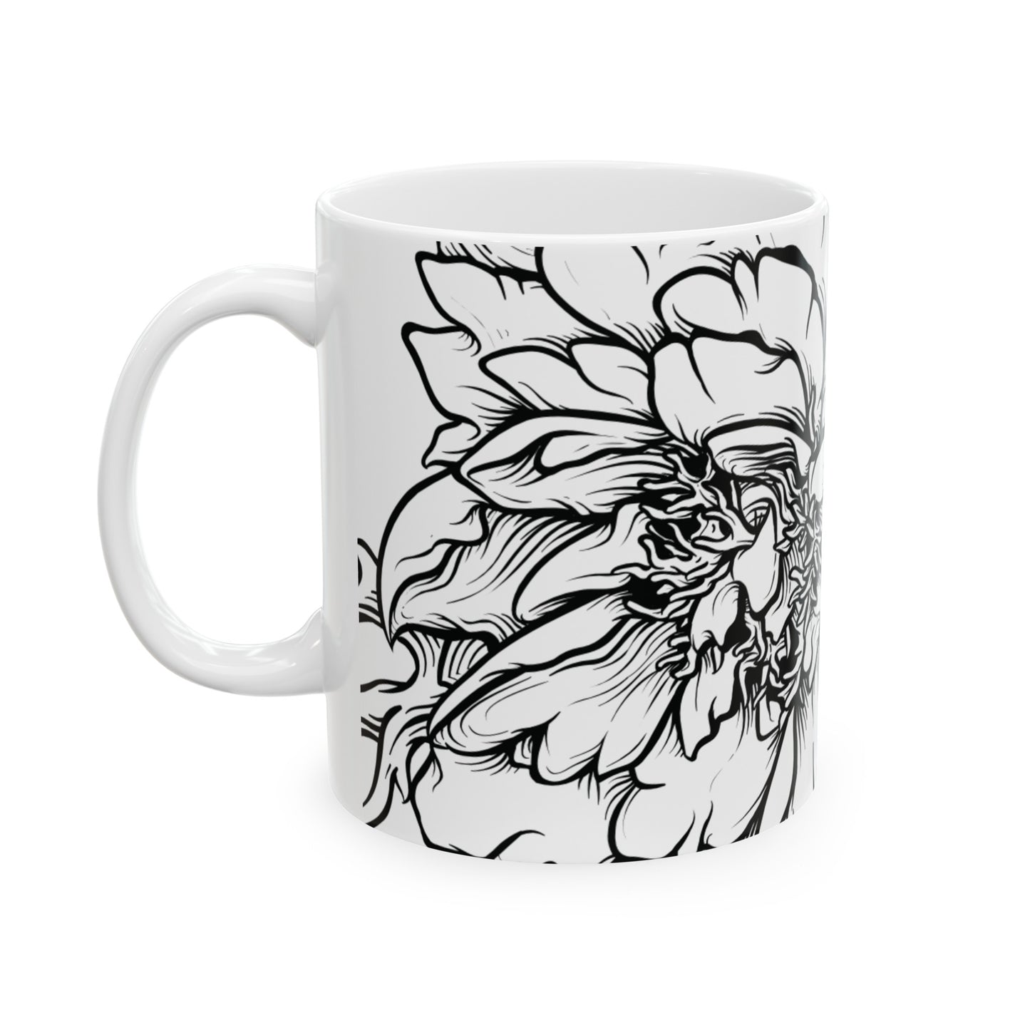 Flower Drawing Ceramic Mug, (11oz, 15oz)