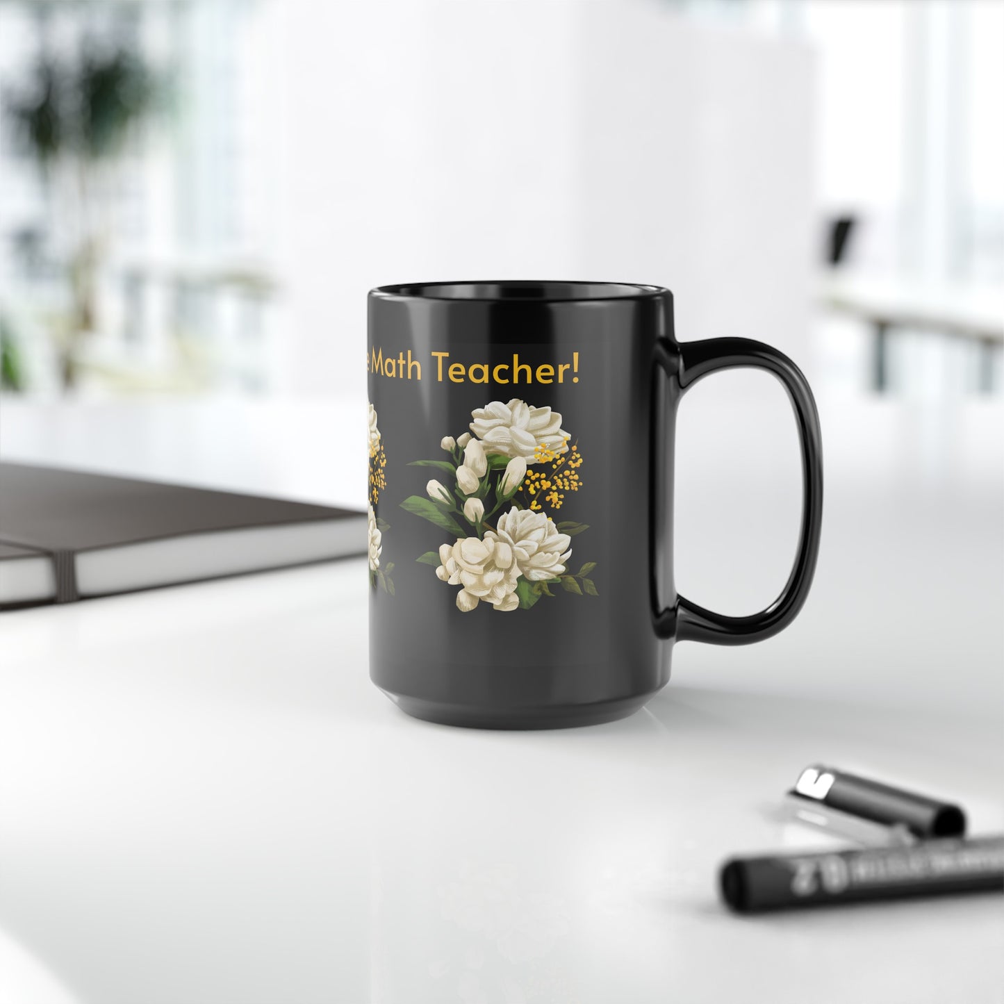 Favorite Math Teacher White Floral Black Mug (11oz, 15oz)