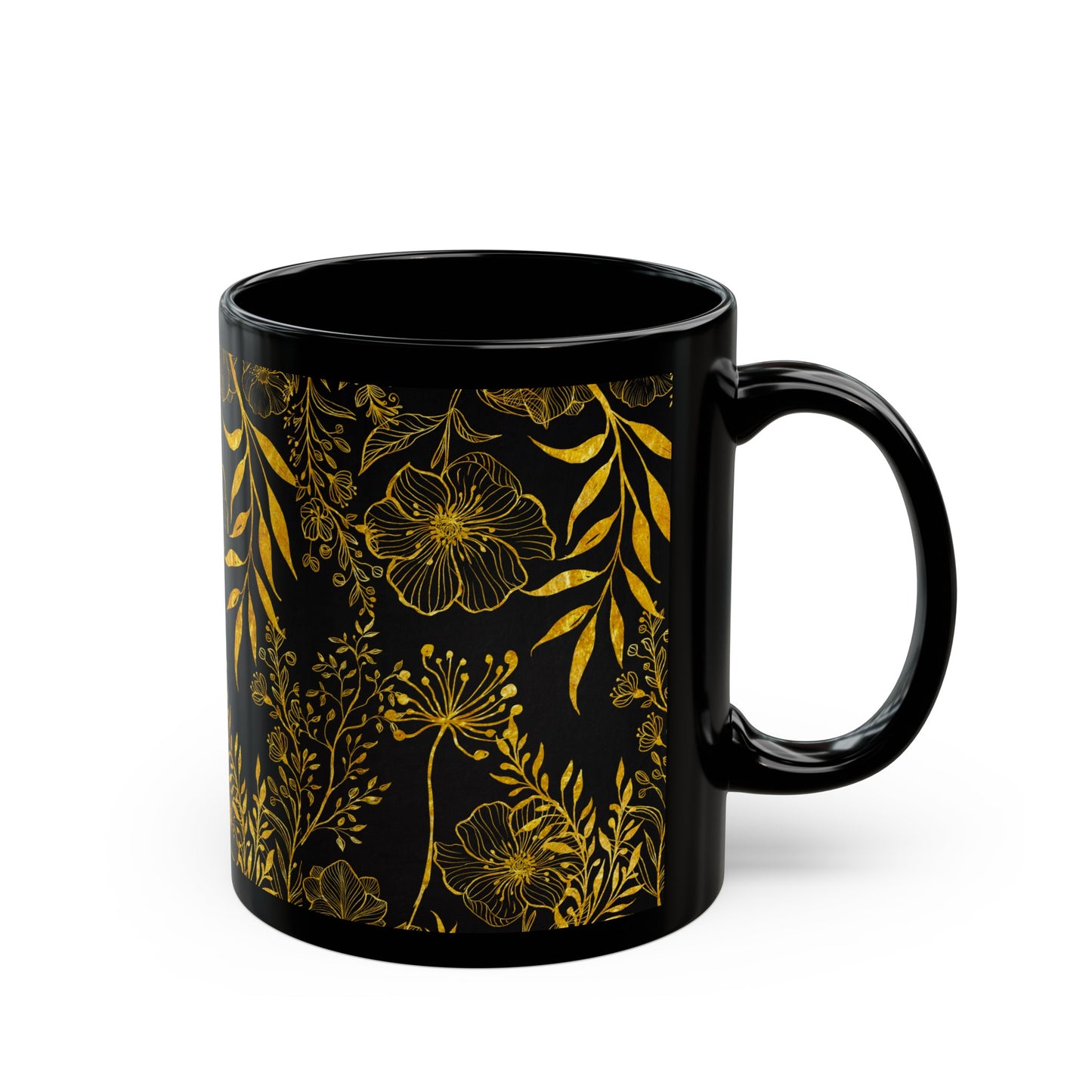 Gold Flowers Black Mug (11oz, 15oz)