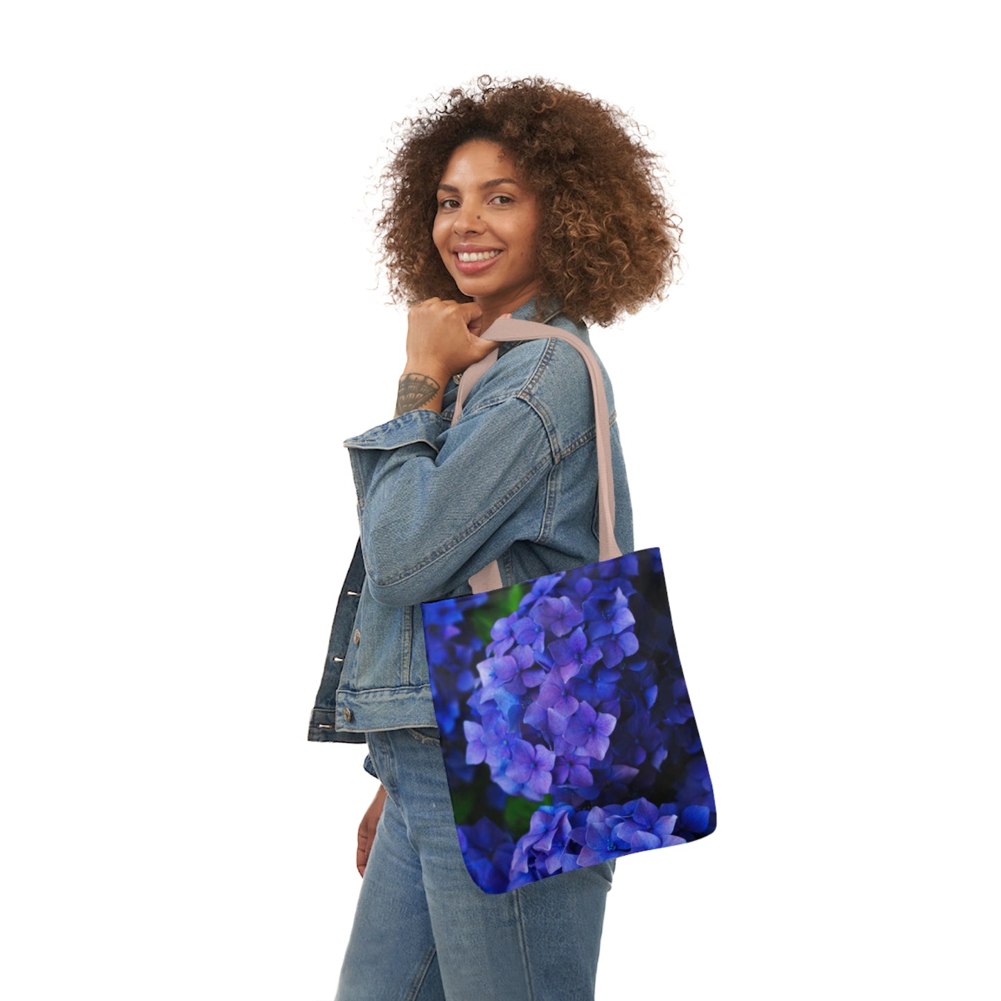 Blue Flowers Canvas Tote Bag, 5-Color Straps