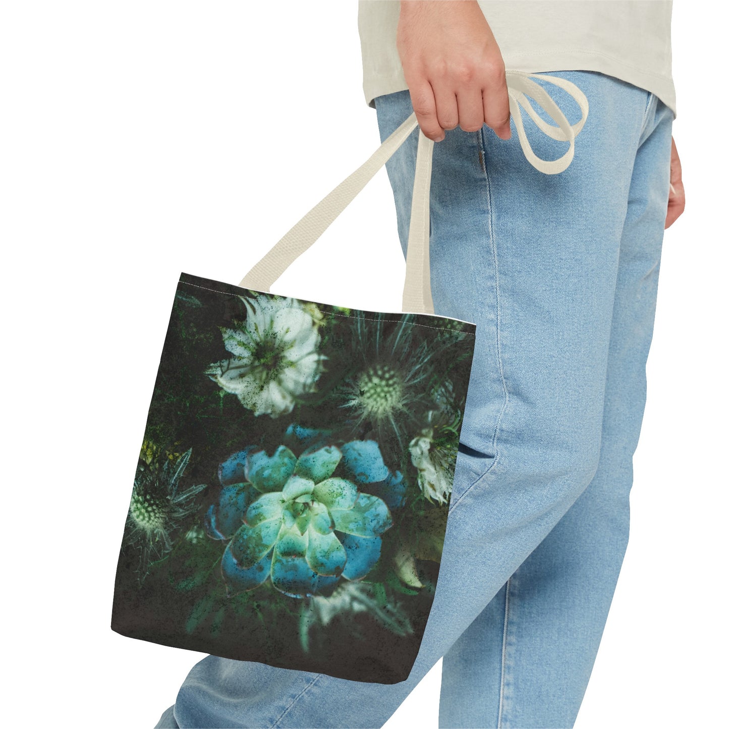 Green flowers Tote Bag groceries, school, work, gym bag