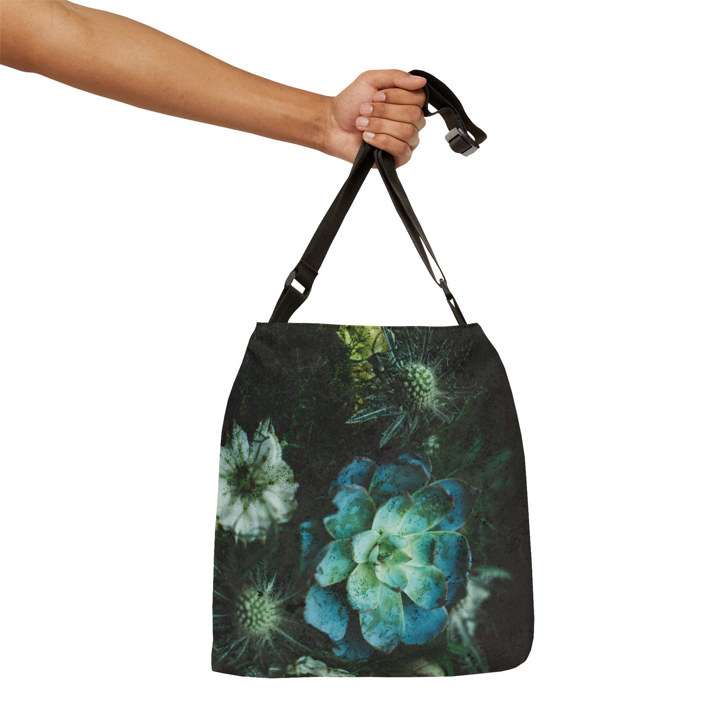 GREEN AND BLUE FLORAL ADJUSTABLE Tote Bag GROCERIES, HOME, WORK