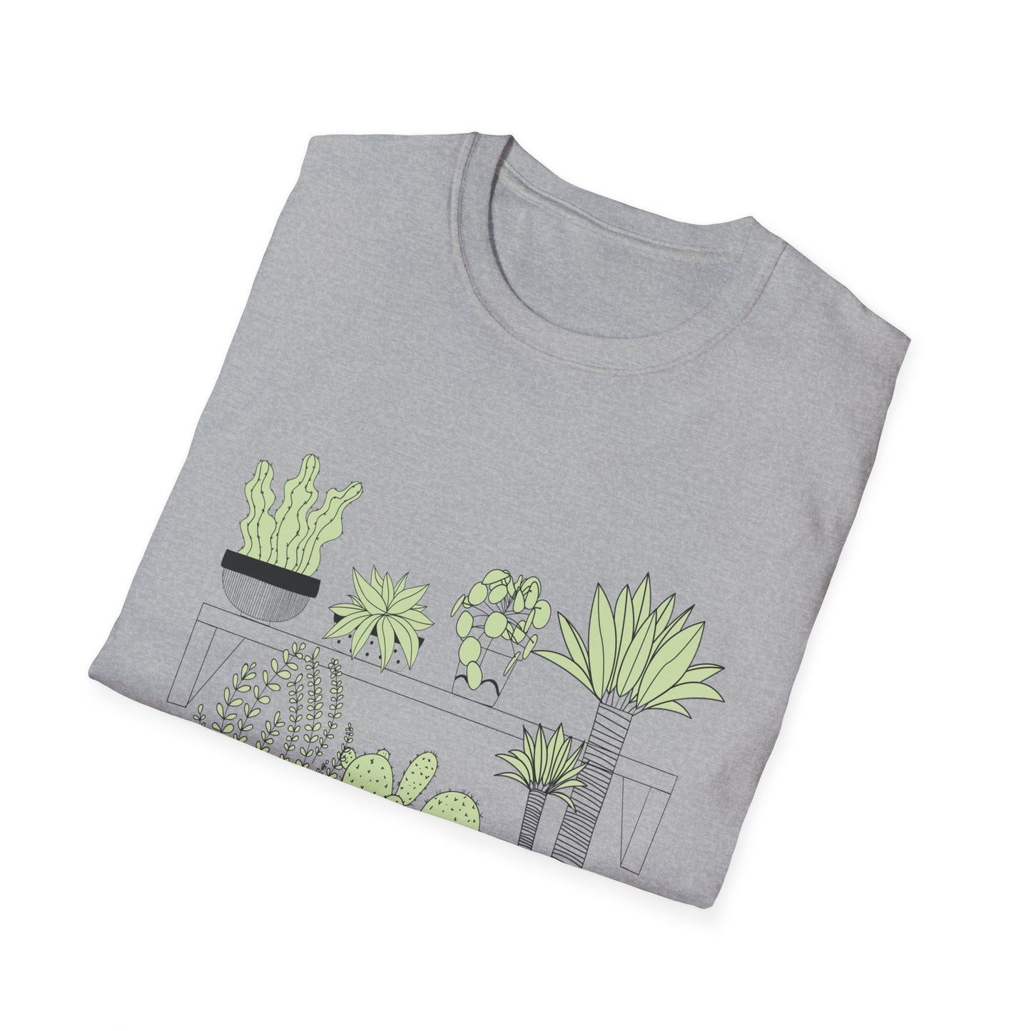 Unisex Softstyle T-shirt featuring a plant-inspired design and cactus drawings