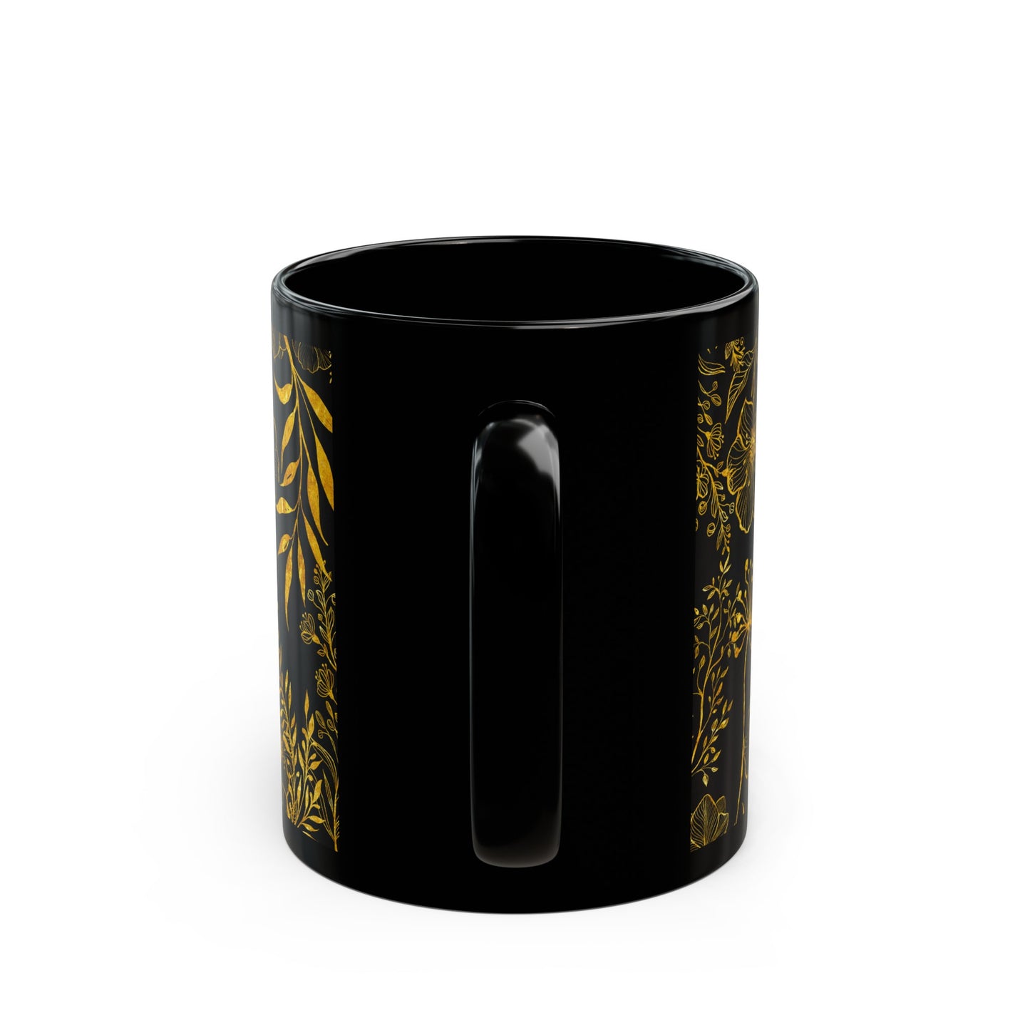 Gold Flowers Black Mug (11oz, 15oz)