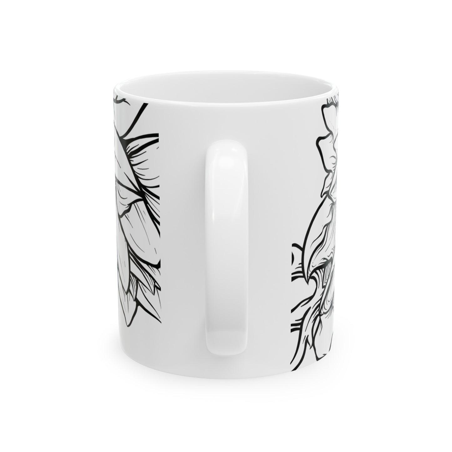 Flower Drawing Ceramic Mug, (11oz, 15oz)