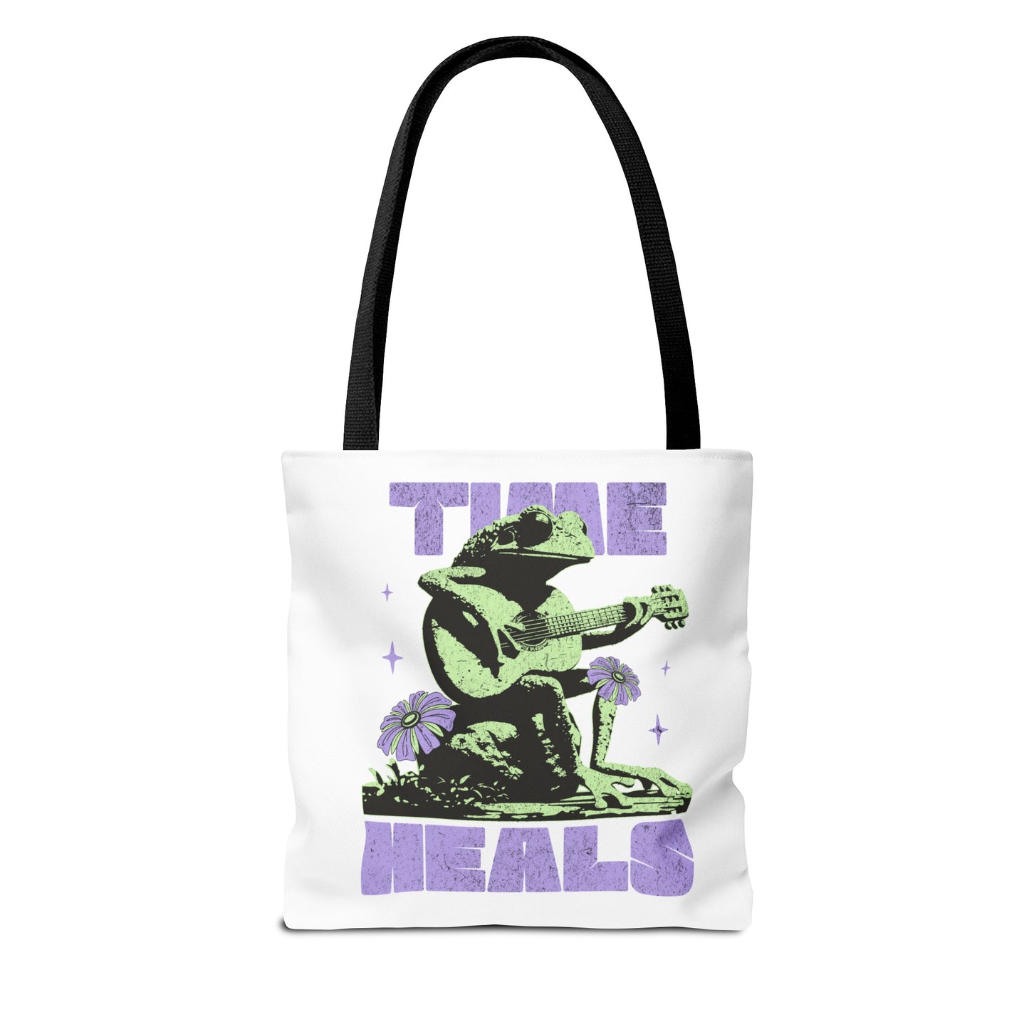 Green positive time heals cartoon frog Tote grocery workout Bag