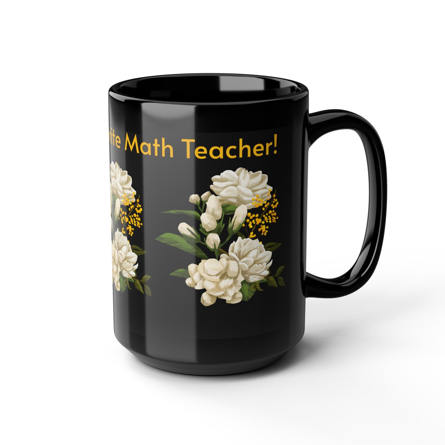 Favorite Math Teacher White Floral Black Mug (11oz, 15oz)