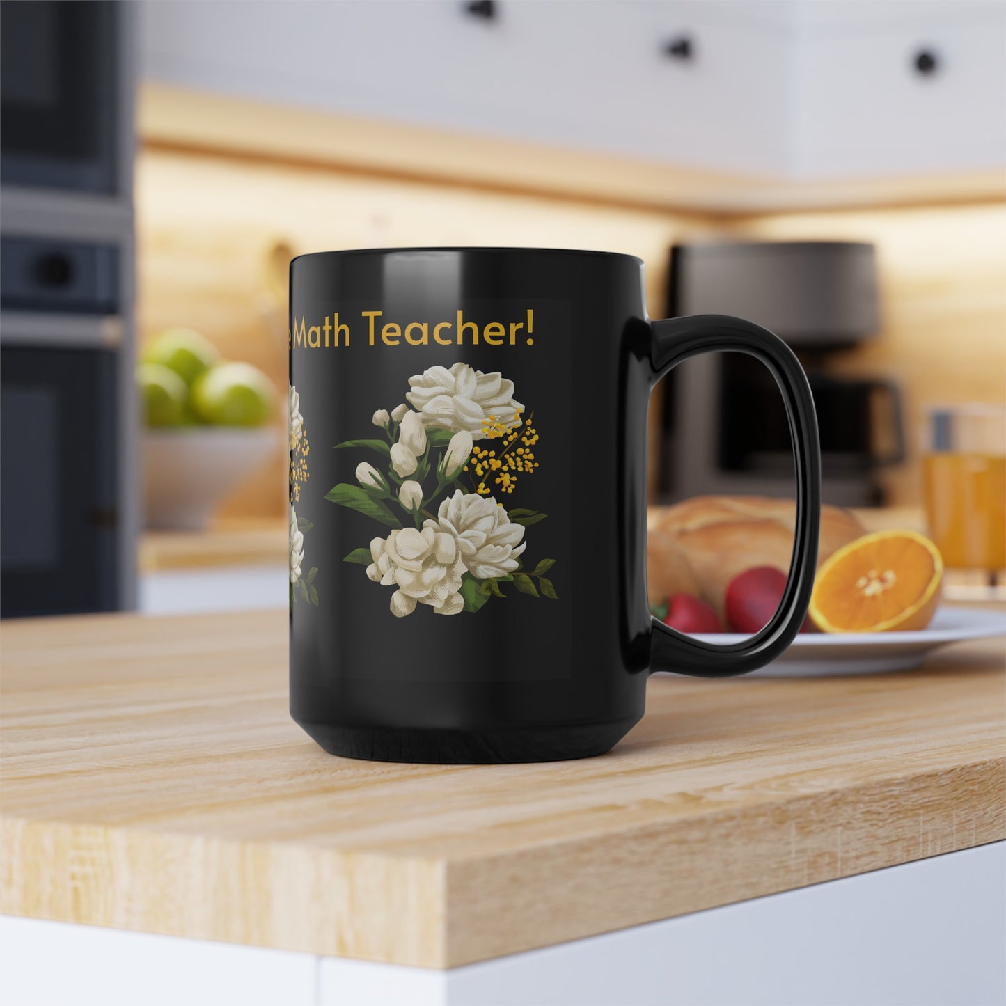 Favorite Math Teacher White Floral Black Mug (11oz, 15oz)