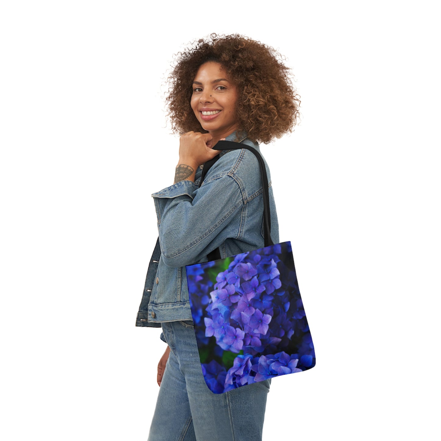 Blue Flowers Canvas Tote Bag, 5-Color Straps