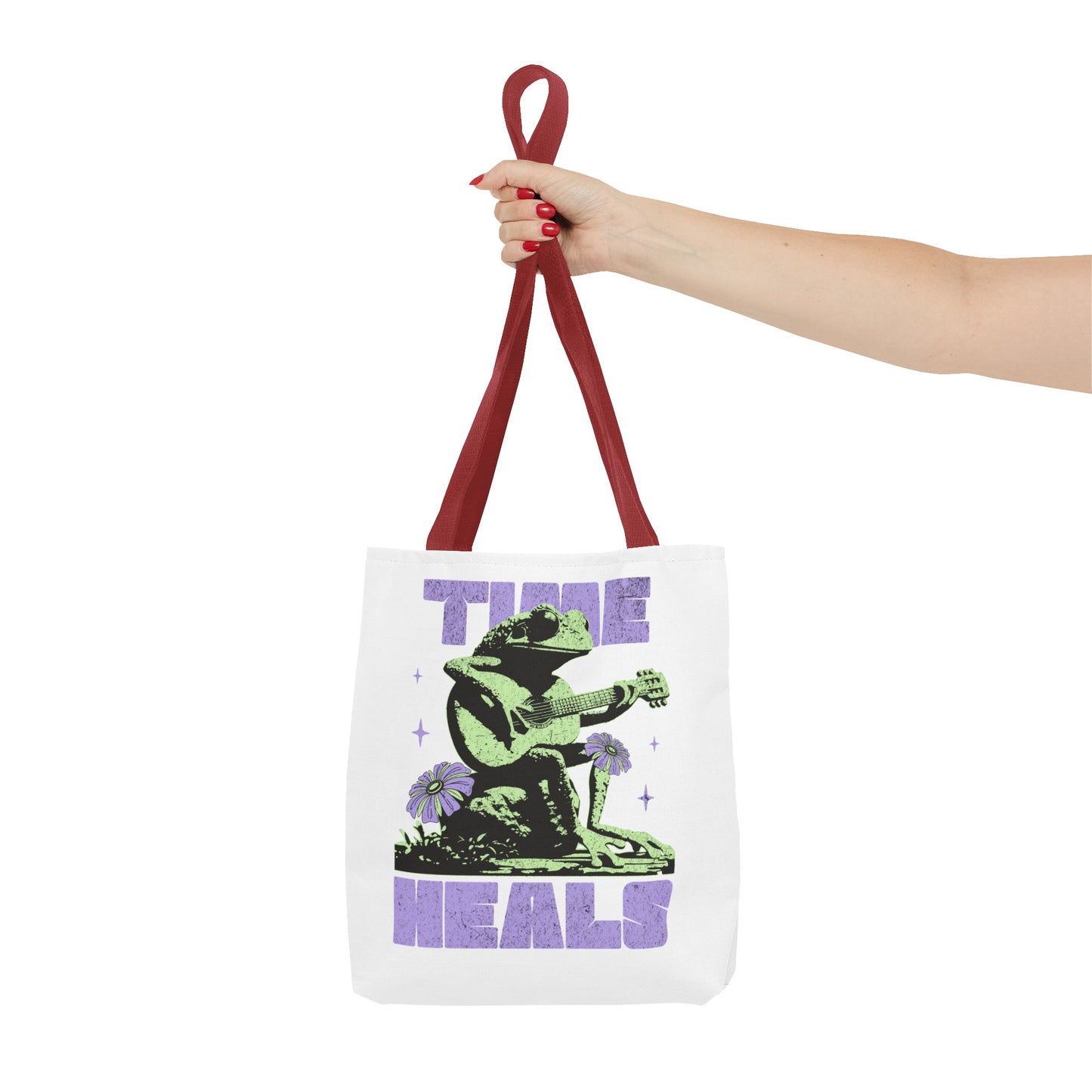 Green positive time heals cartoon frog Tote grocery workout Bag