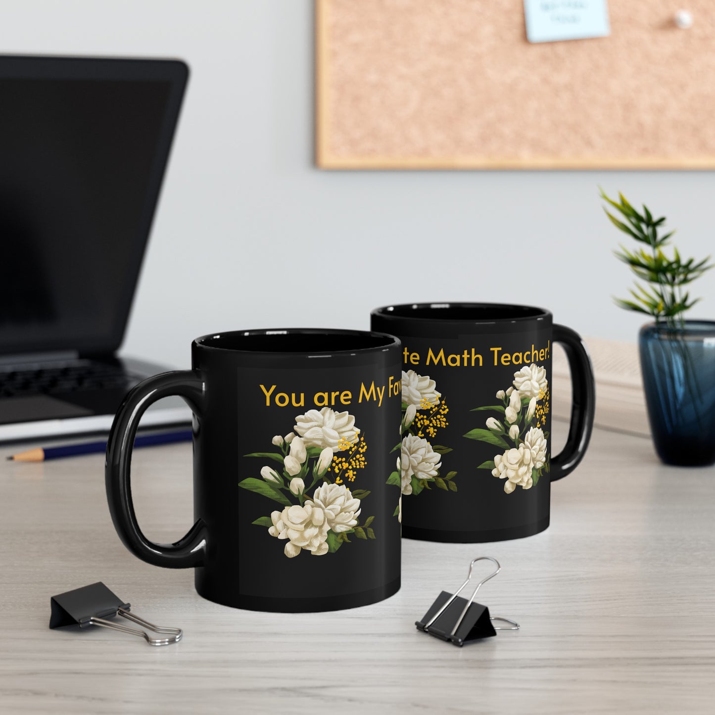 Favorite Math Teacher White Floral Black Mug (11oz, 15oz)