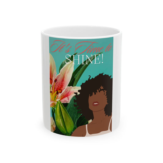 Celebration mug with woman of color and flowers