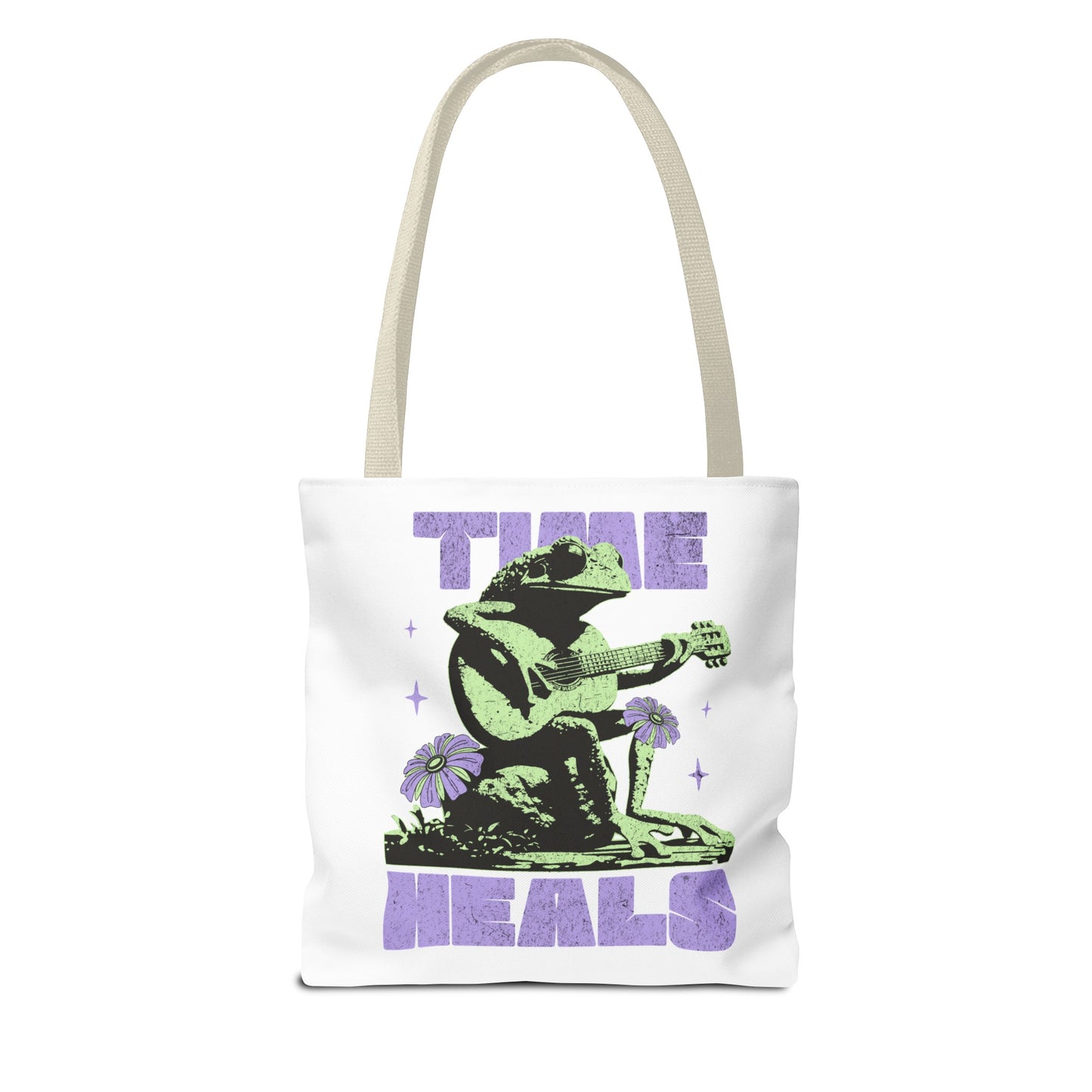 Green positive time heals cartoon frog Tote grocery workout Bag