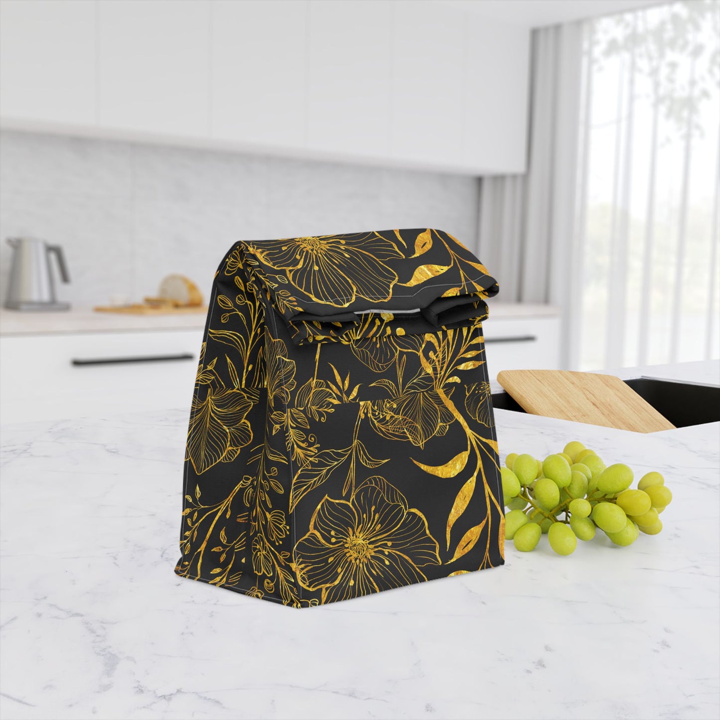 Gold floral Lunch Bag