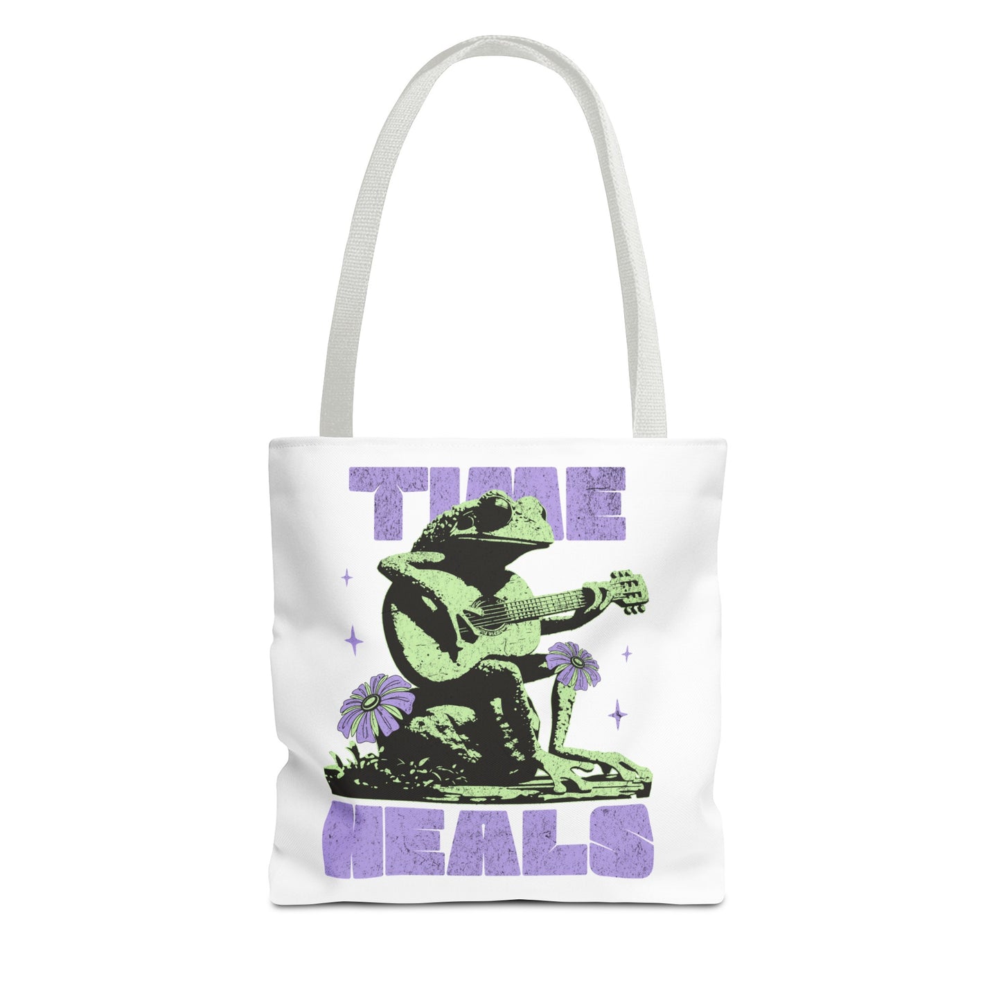 Green positive time heals cartoon frog Tote grocery workout Bag