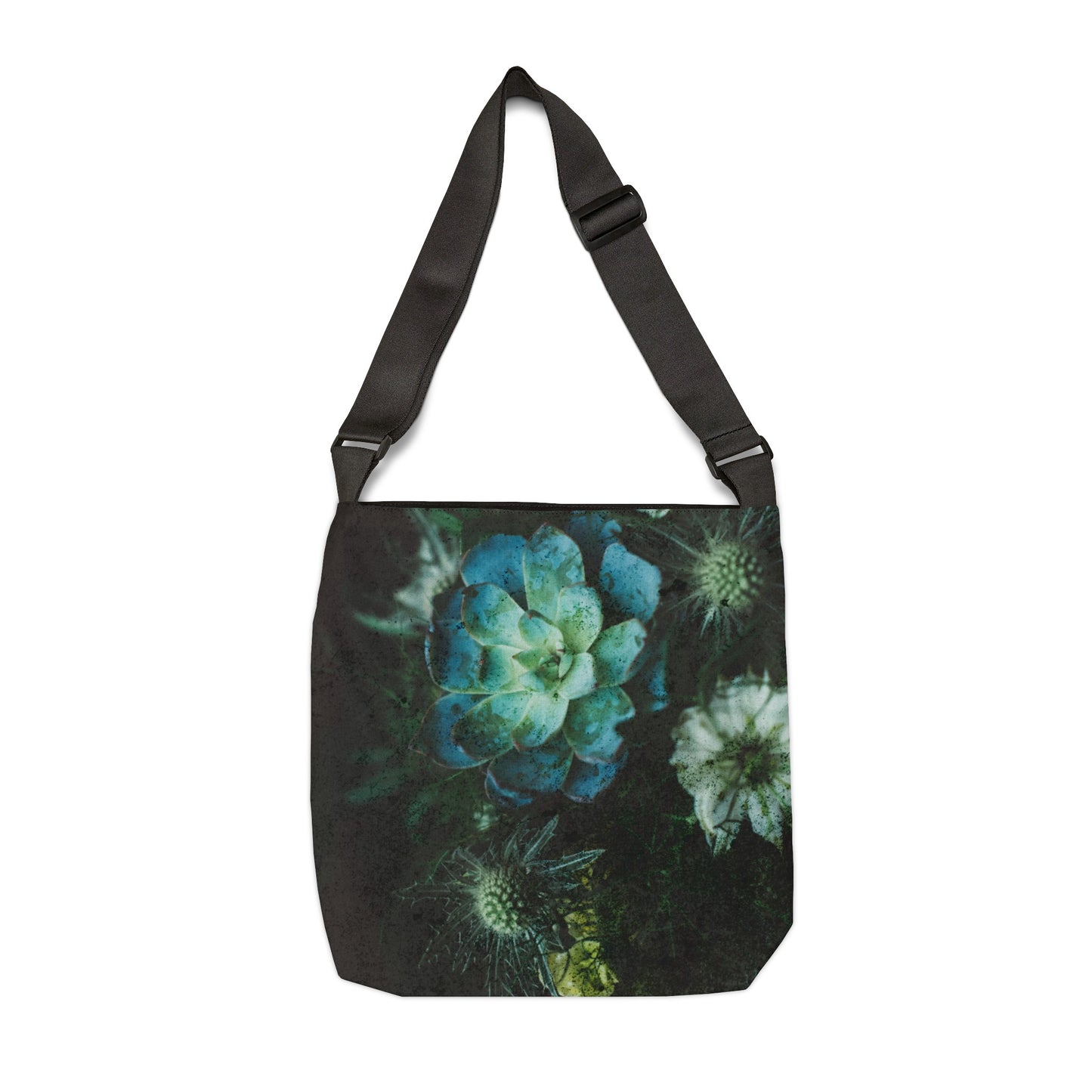 GREEN AND BLUE FLORAL ADJUSTABLE Tote Bag GROCERIES, HOME, WORK