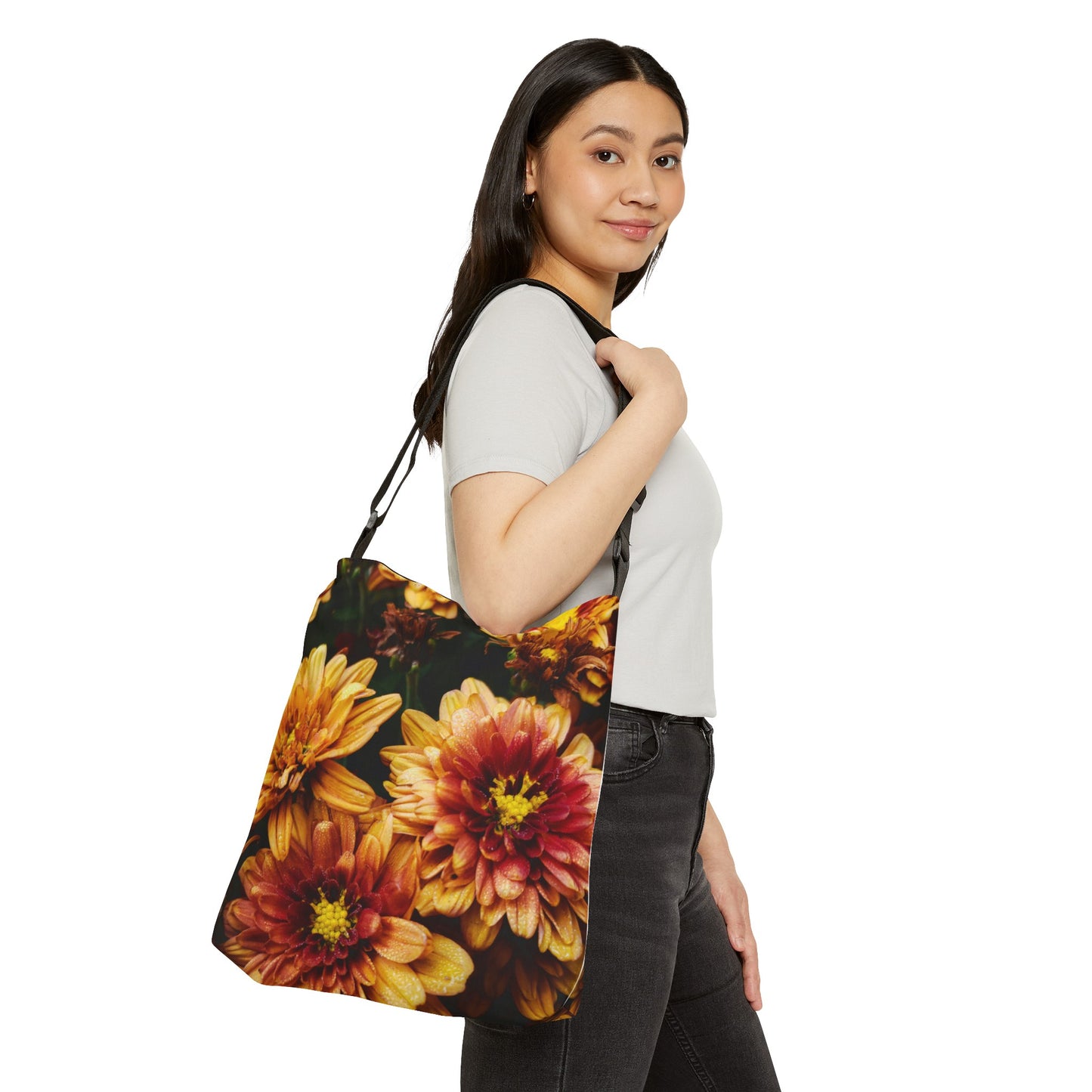 Adjustable Yellow Flowers Tote Bag grocery bag