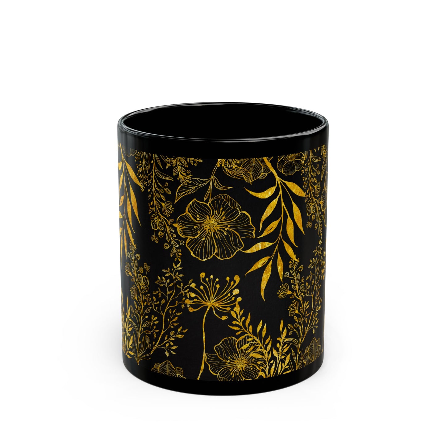 Gold Flowers Black Mug (11oz, 15oz)